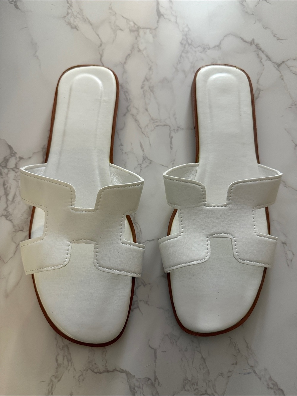 Charles & Keith White Cutout Leather Slide Mules